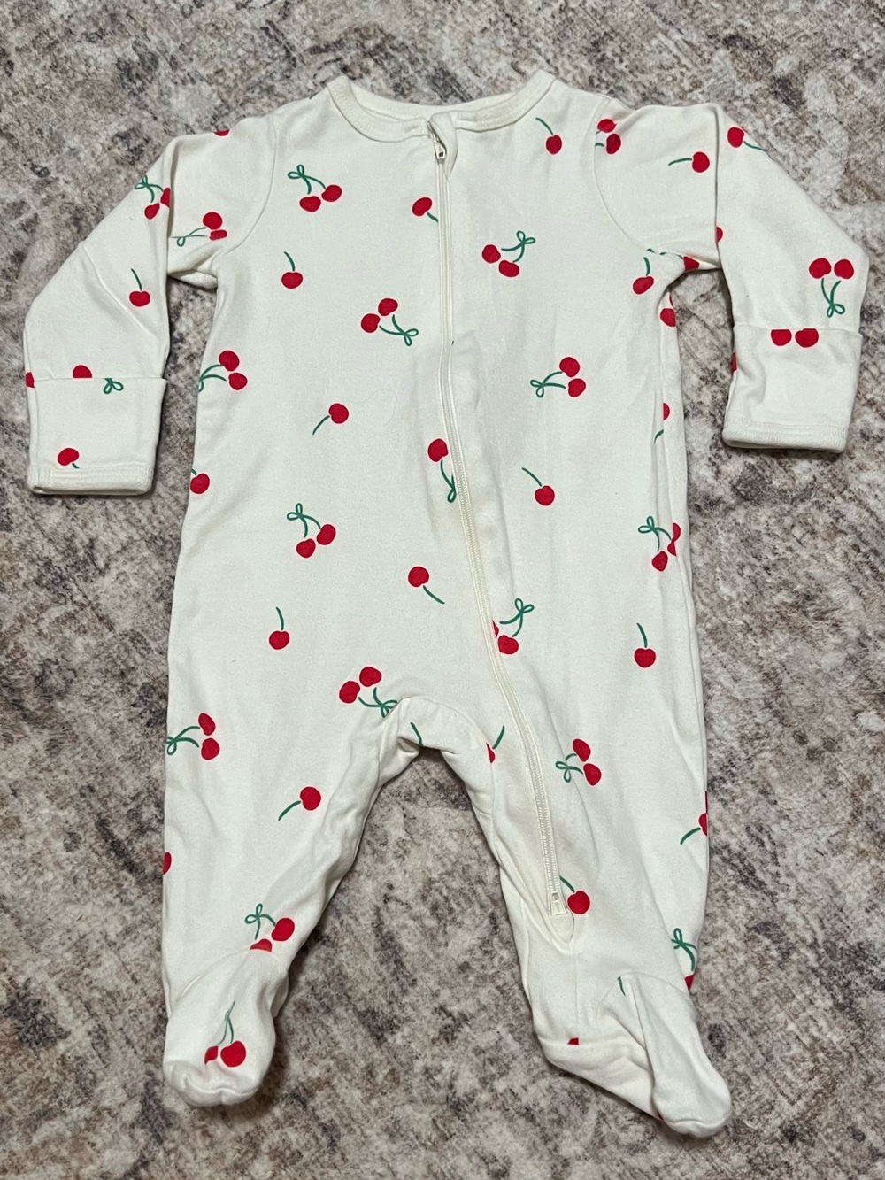 Cream Cherry Print Baby One-Piece Footed Sleeper